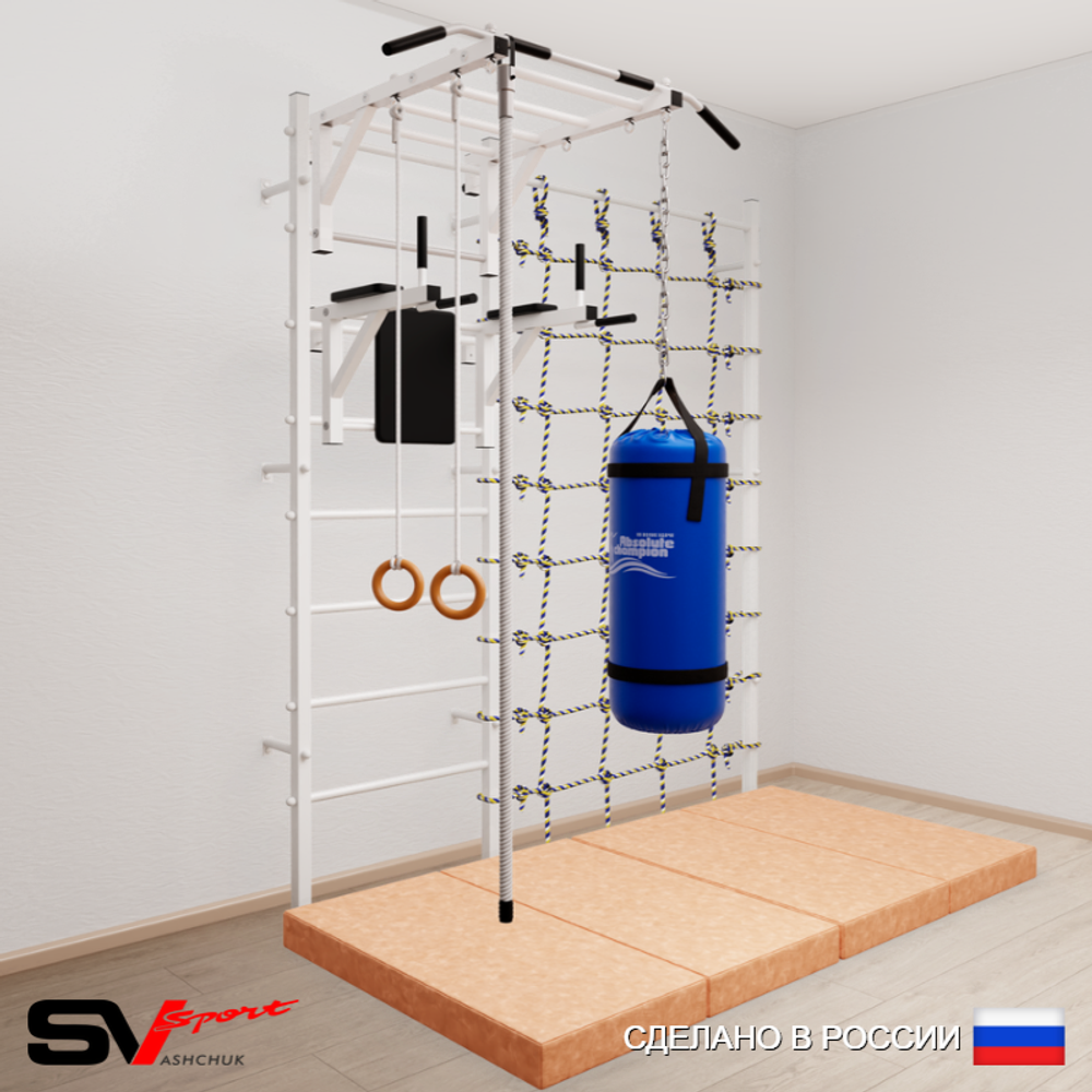 Шведская стенка Sv Sport усиленная 64450 (Турник рукоход/Брусья/Канат/Кольца/Цепь/Мешок 15кг/Мат 2м/Канатный лаз)
