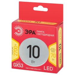 Лампа светодиодная ЭРА RED LINE LED GX-10W-827-GX53 R 10Вт таблетка теплый белый свет GX53 | Лампы cветодиодные Плоские (GX)