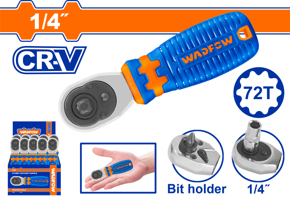 Ключ трещоточный короткий WADFOW WRW2J14 1/4"