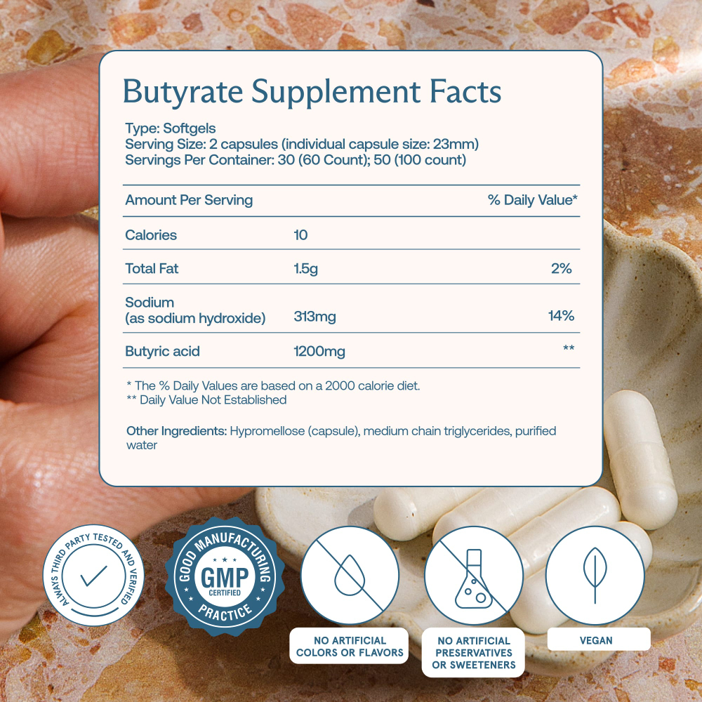 BodyBio, бутират натрия, 100 капсул