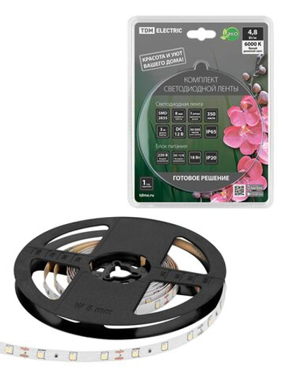 Комплект светодиодной лентыSMD2835-60LED/м-12 В-4,8 Вт/м-IP65-6000 К (3м), 18 ВтTDM