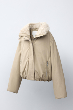 ZARA КУРТКА ИЗ ИСКУССТВЕННОГО МЕХА, ЦВЕТ СЛОНОВОЙ КОСТИ