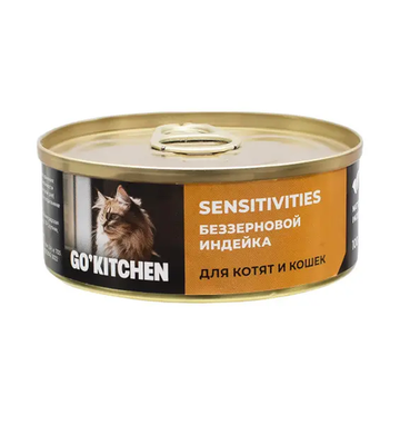 Go' Kitchen беззерновой влажный корм для взрослых кошек и котят с чувствительным пищеварением, с индейкой - 100 г
