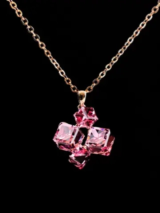 Подвеска-ромб Мираж с розовыми кубиками Swarovski
