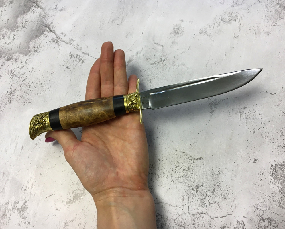Финка НКВД со звездой, кованая сталь 95х18, карельская береза