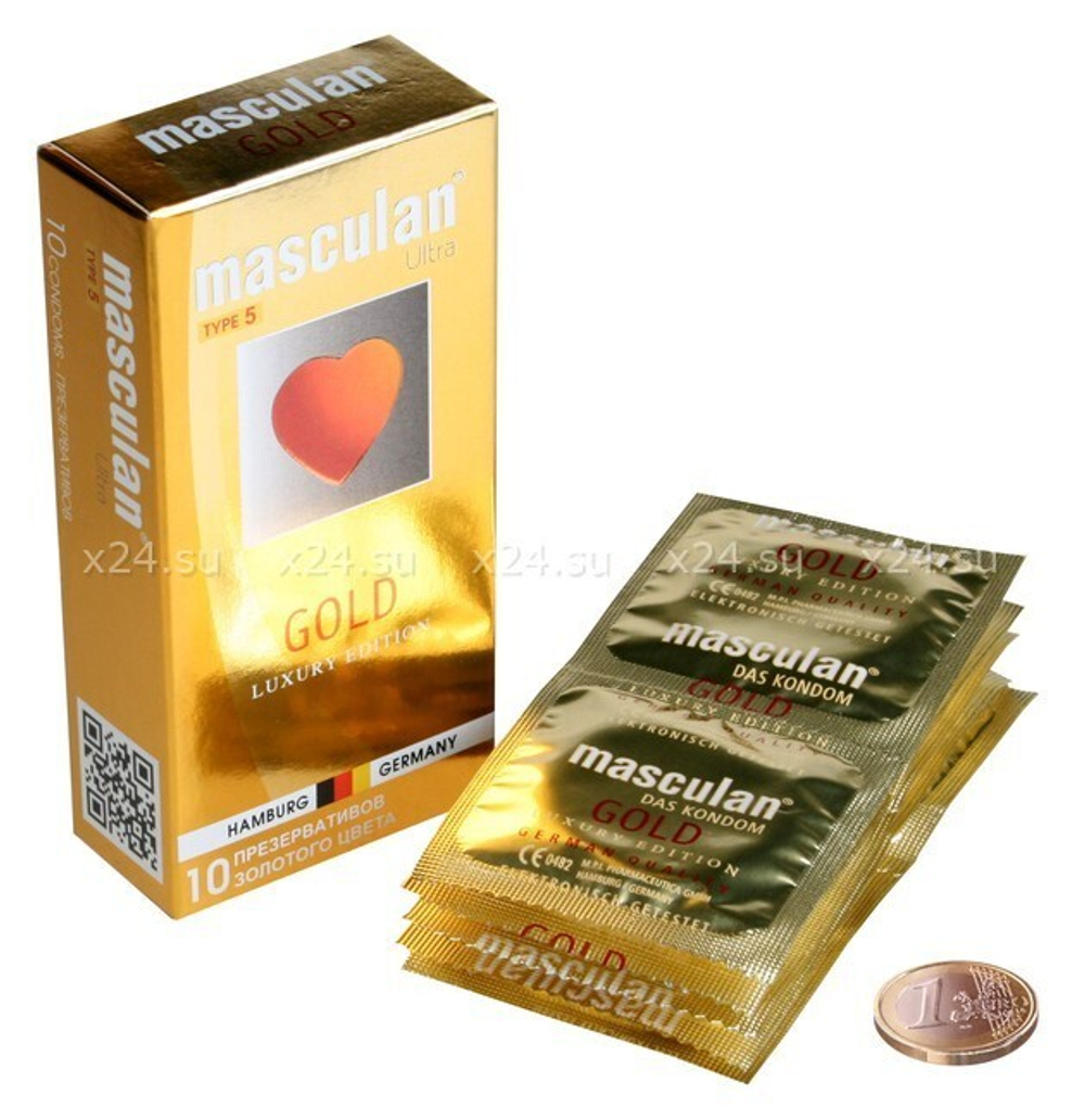 Презервативы Masculan Gold золотого цвета, с ароматом ванили 10 шт.