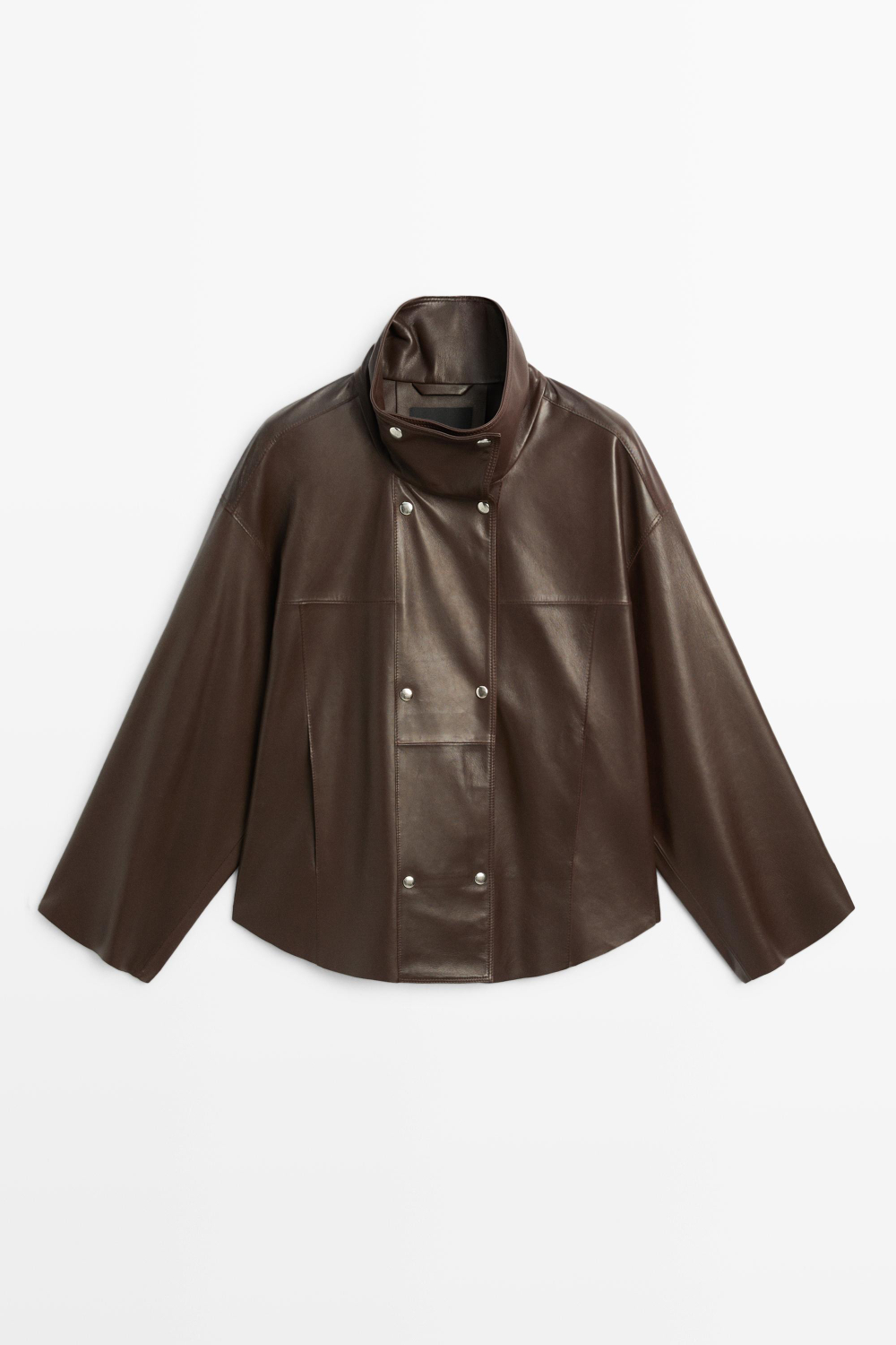 Massimo Dutti Кожаная куртка из наппы с застежкой на планку, коричневый