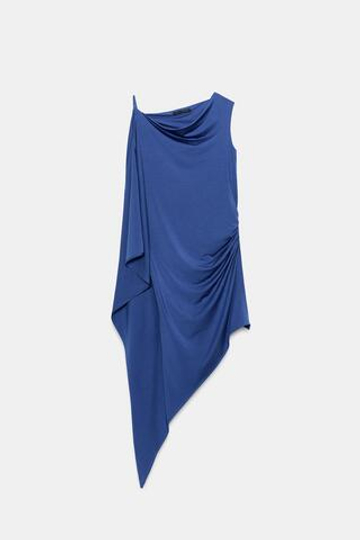 ZARA АСИММЕТРИЧНЫЙ ТОП, ВЫЦВЕТШИЙ СИНИЙ