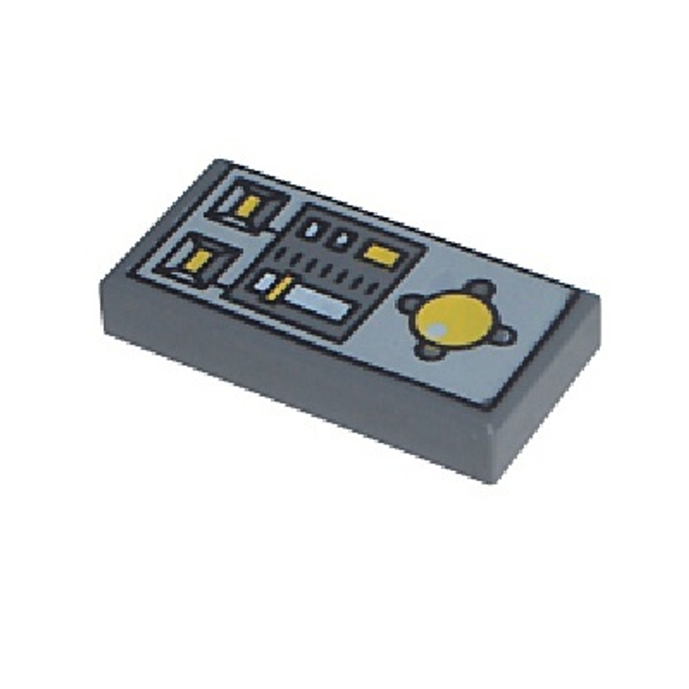 Плитка 1 x 2 с узором панели управления 3069pc1 Dark Bluish Gray