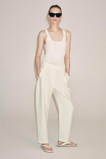ZARA БРЮКИ BARREL В ПОЛОСКУ — ZW COLLECTION, ЭКРЮ
