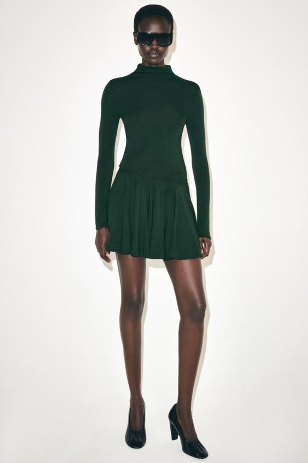 ZARA ЛЕГКАЯ КОРОТКАЯ ЮБКА, ТЕМНЫЙ БУТЫЛОЧНО-ЗЕЛЕНЫЙ