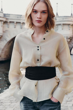ZARA РУБАШКА В ПОЛОСКУ С ПОЯСОМ ZW COLLECTION, ЧЕРНЫЙ/ЭКРЮ