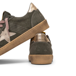 Women’s Golden Goose Ball Star in Khaki Suede with Gold Star
