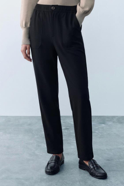 ZARA БРЮКИ С ЭЛАСТИЧНЫМ ПОЯСОМ, ЧЕРНЫЙ