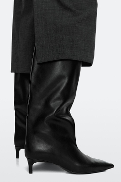 Massimo Dutti Сапоги на каблуке из мягкой кожи , черный