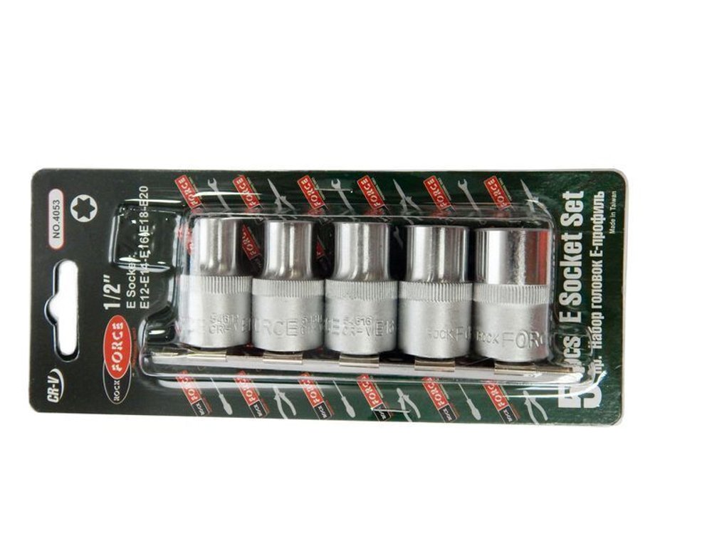 Набор головок Е-профиль 5пр. 1/2''(E12,E14,E16,E18,E20), на планке RockForce##Rock FORCE RF-4053