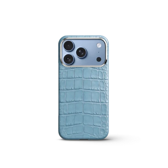 Чехол для iPhone 18 - Натуральная кожа аллигатора - Голубой