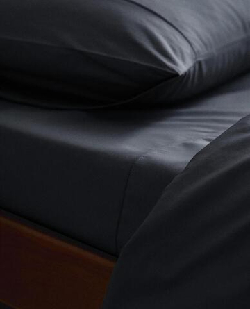 ZARA HOME (300 НИТЕЙ) ПРОСТЫНЯ ИЗ ХЛОПКА ПЕРКАЛЬ, ТЕМНО-СИНИЙ