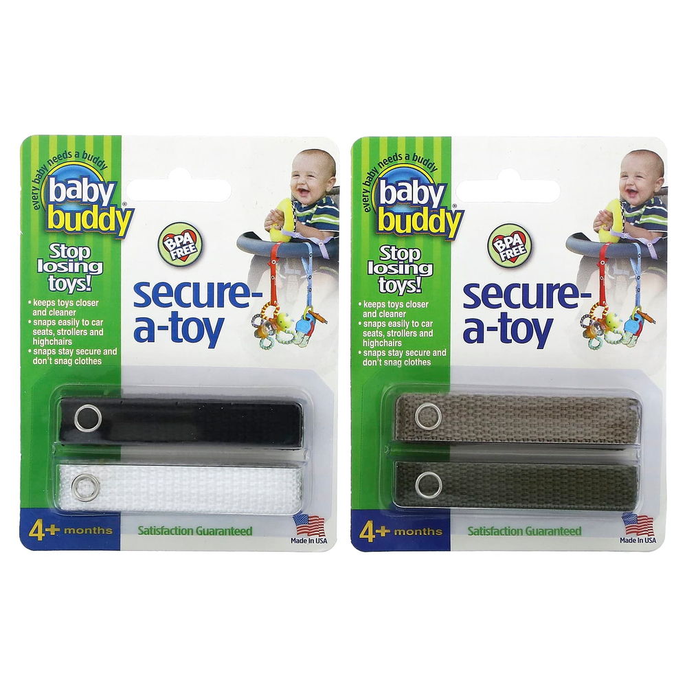 Baby Buddy, Secure-A-Toy, для детей от 4 месяцев, черный, белый и коричневый/оливковый, 4 ремешка