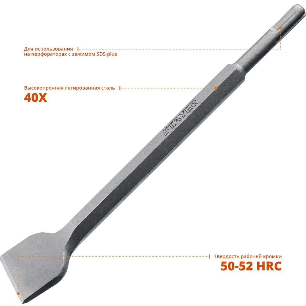 STAYER Gorilla Force, 40 х 250 мм, SDS-Plus, плоское изогнутое зубило, Professional (29354-40-250)