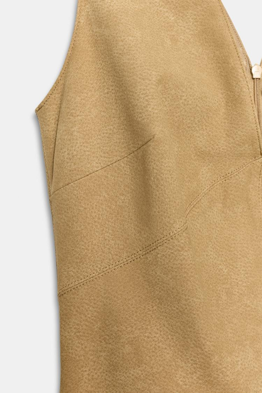 ZARA ПЛАТЬЕ МИДИ ИЗ ИСКУССТВЕННОЙ ЗАМШИ, МЯГКИЙ КАШТАНОВЫЙ