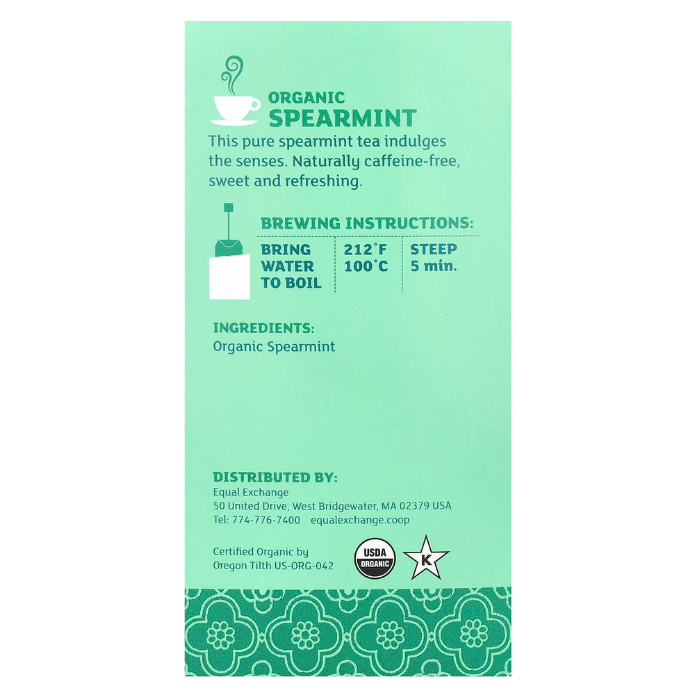 Equal Exchange, органическая кудрявая мята, травяной чай, без кофеина, 20 чайных пакетиков, 28 г (0,99 унции)