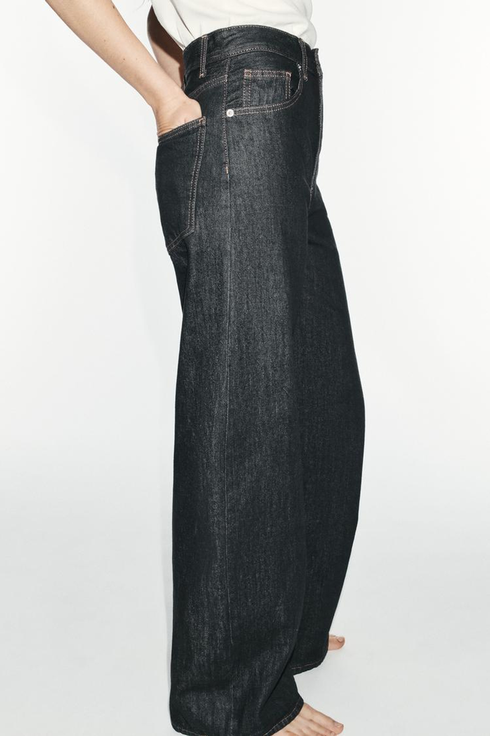 ZARA ДЖИНСЫ TRF EXTRA WIDE-LEG С ВЫСОКОЙ ПОСАДКОЙ, ЧЕРНЫЙ