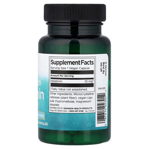 Swanson Vitamins, мелатонин, тройная сила действия, 10 мг, 60 веганских капсул
