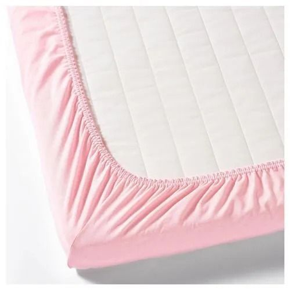 IKEA набор простыней на резинке LEN для детской кроватки, белая и розовая, 60x120 см, 2 шт. (Турция)