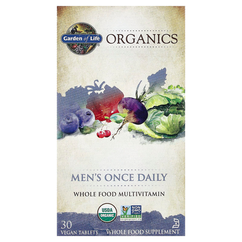 Garden of Life, Organics, мультивитамины для мужчин, одна таблетка в день, 30 веганских таблеток