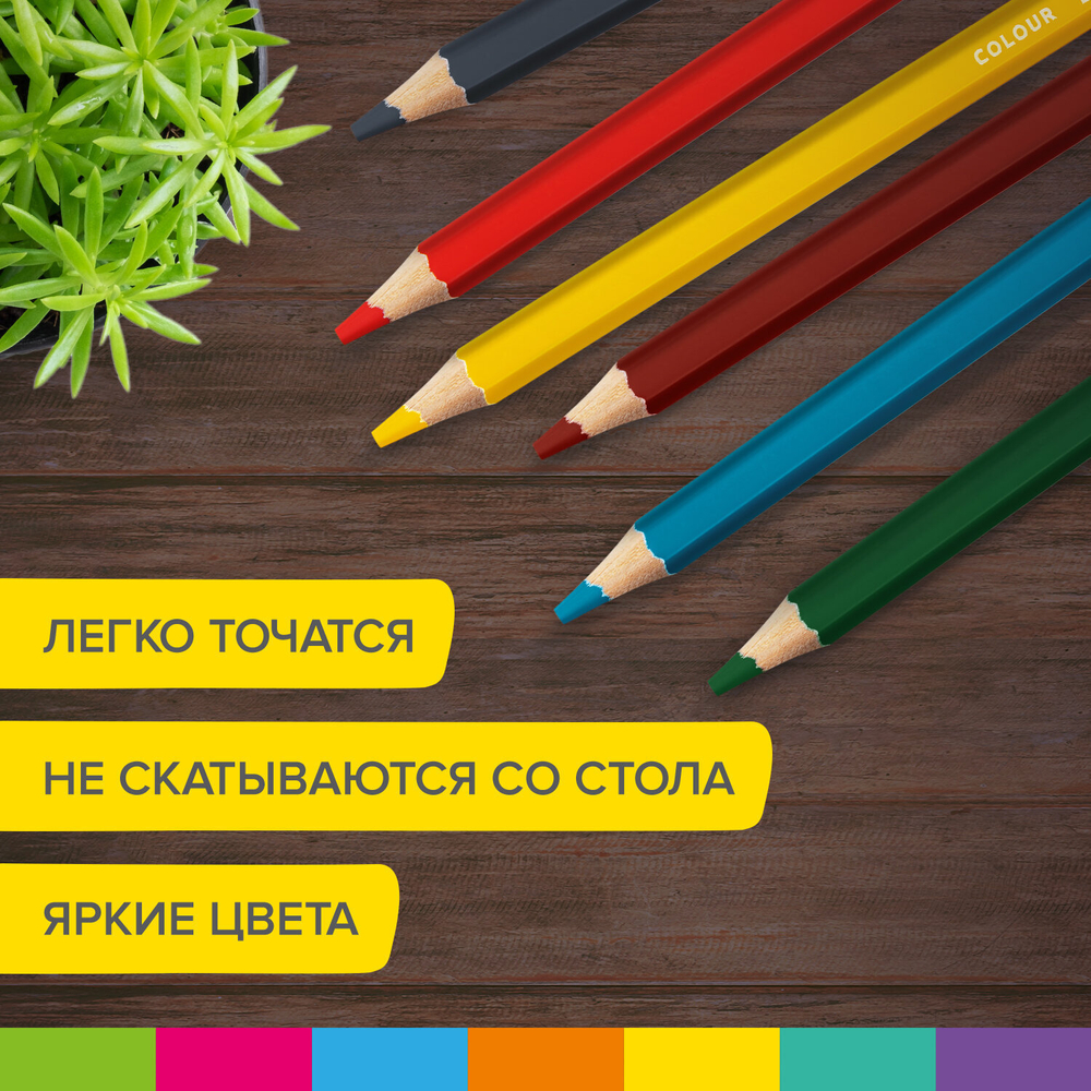 Карандаши цветные утолщенные BRAUBERG KIDS 6 цветов, грифель 5 мм, 181877