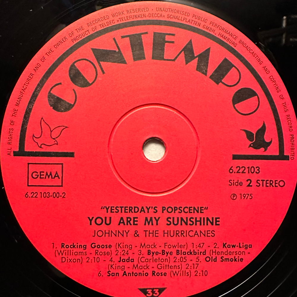 Johnny And The Hurricanes - You Are My Sunshine (Германия 1975г.)