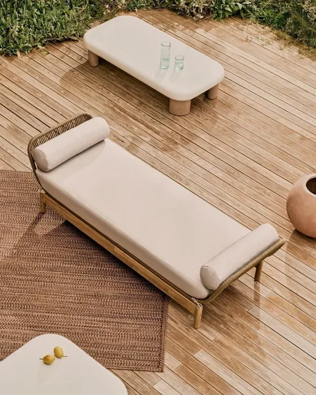 Журнальный столик Labra из цемента и акации 140 x 70 см