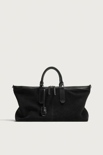 ZARA КОЖАНАЯ ДОРОЖНАЯ СУМКА, ЧЕРНЫЙ
