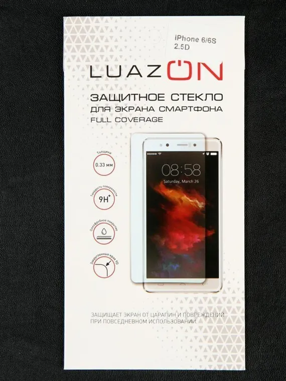 Защитное стекло 2.5D LuazON для iPhone 6/6S, полный клей