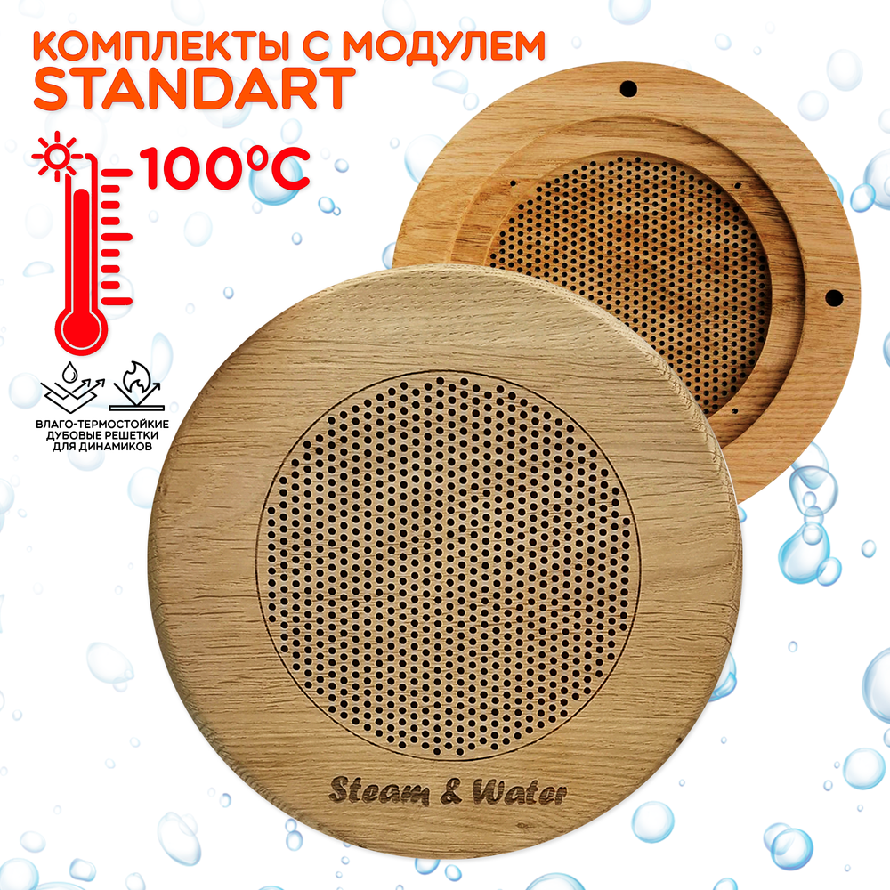 Комплект влагостойкой акустики для бани и сауны - SW 3 black SAUNA (круглая решетка)