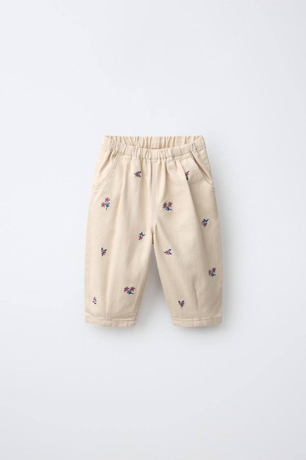 ZARA БРЮКИ BAGGY ИЗ ТВИЛА С ВЫШИВКОЙ, ЭКРЮ