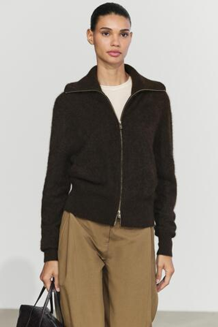 Massimo Dutti Трикотажный кардиган с начёсом и высоким воротником, коричневый