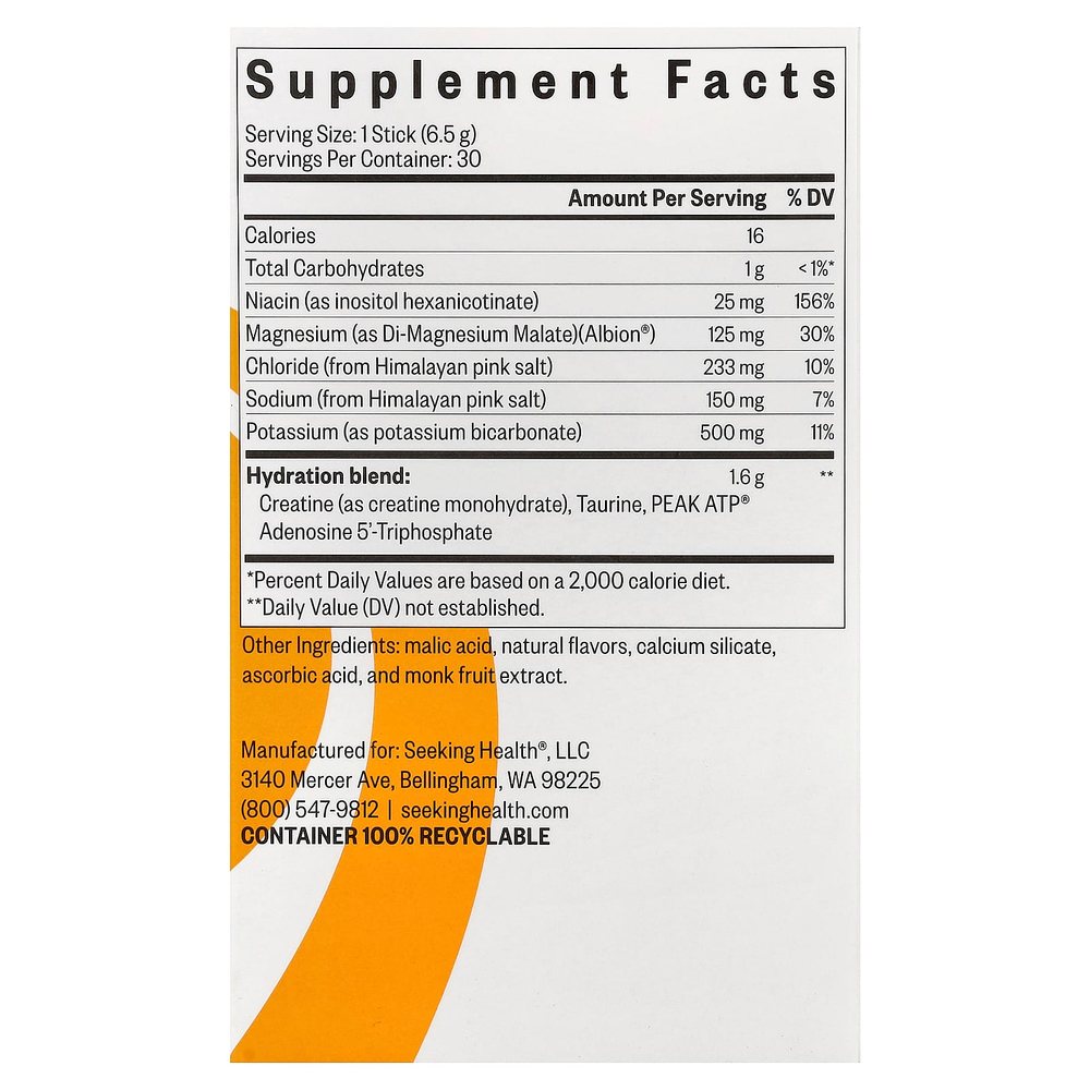 Seeking Health, Optimal Electrolyte, со вкусом апельсина, 30 стиков по 6,5 г (0,229 унции)