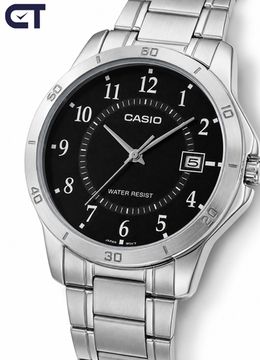 Casio MTP-V004D-1B Standard часы наручные мужские — чёрный циферблат, стальной браслет и дата
