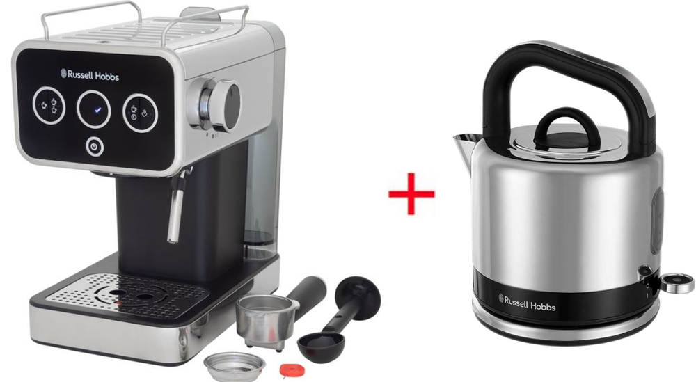 Кофеварка рожковая Russell Hobbs 26450-56 чёрный + Электрический чайник 26420-70