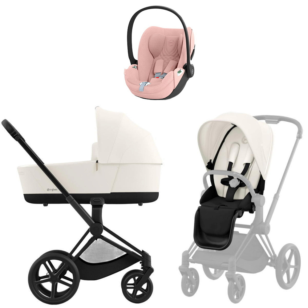Коляска Cybex Priam IV Matt Black complete Cloud T Peach Pink Plus Base T 3 в 1 Off White