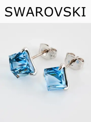 Серьги-гвоздики Миражи с голубыми кристаллами Swarovski