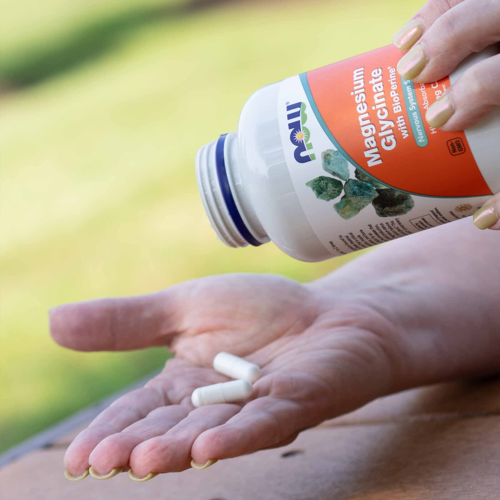 NOW Foods, глицинат магния с BioPerine®, 180 растительных капсул