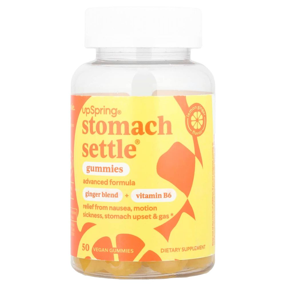 UpSpring, Stomach Settle®, жевательные таблетки с лимоном и имбирем, 50 веганских жевательных таблеток