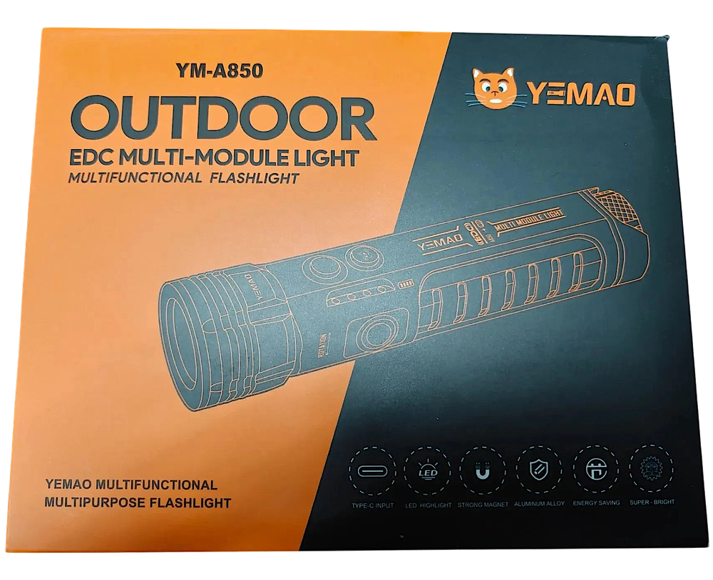Фонарь многофункциональный Yemao YM-A850-5 2300лм 500м ( XTE, 24 режима, Аккумул. 21700 ( 5 сменных головок ) ) -