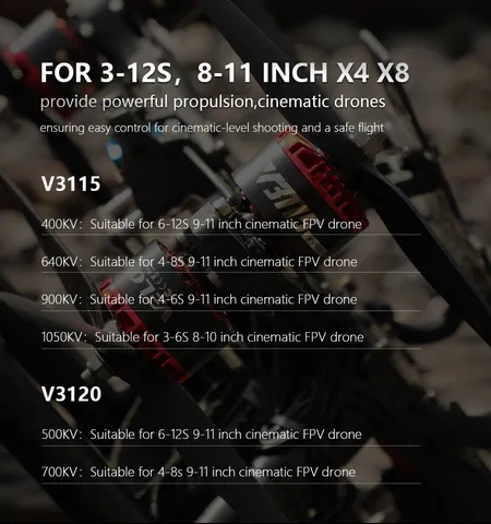 T-Motor Velox V3115 KV640 Cinematic, 4-8S, 9-11"