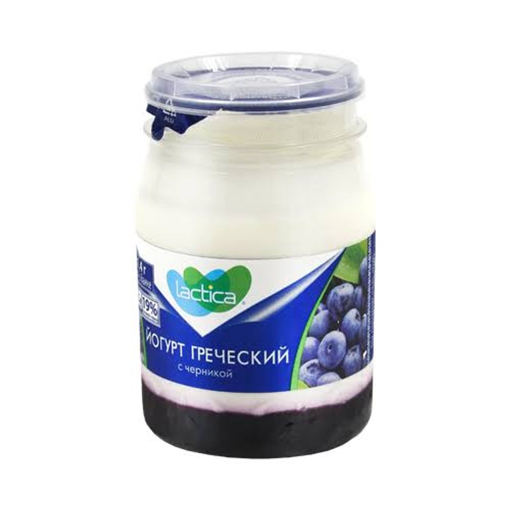Йогурт греческий двухслойный с черникой 3,0% 190г пэт-банка "Lactica"