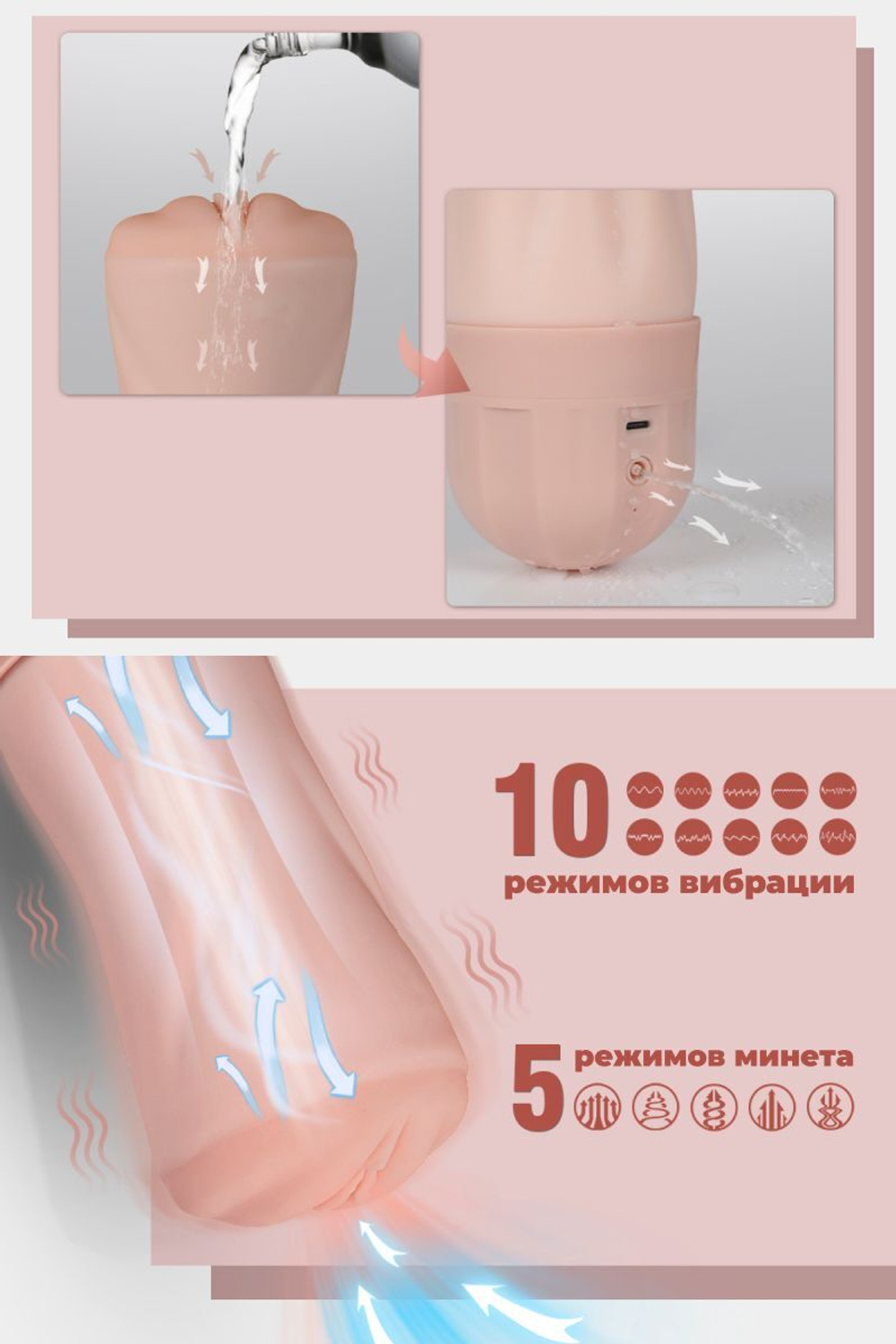 Мастурбатор-вагина Beata-2 с функциями всасывания и вибрации (Цвет: телесный)