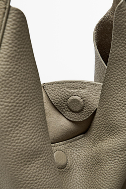 Massimo Dutti Мини-сумка через плечо из кожи наппа, серо-коричневый